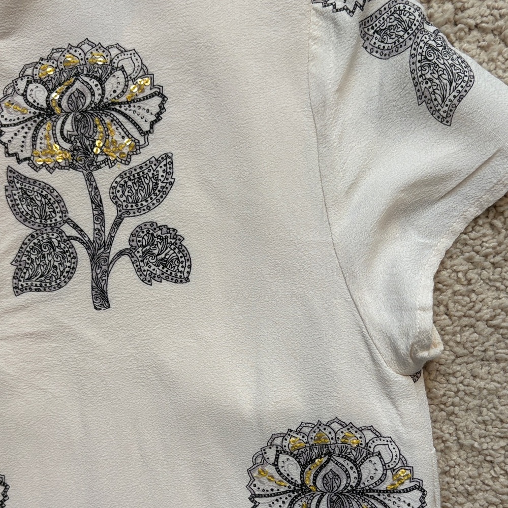 Maeve White Shift Dress with Gray & Yellow Floral Motif - Picture 9 of 14